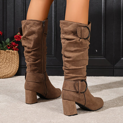 Imke | Damen Kniehohe Stiefel mit Blockabsatz - Taupe - Image 6