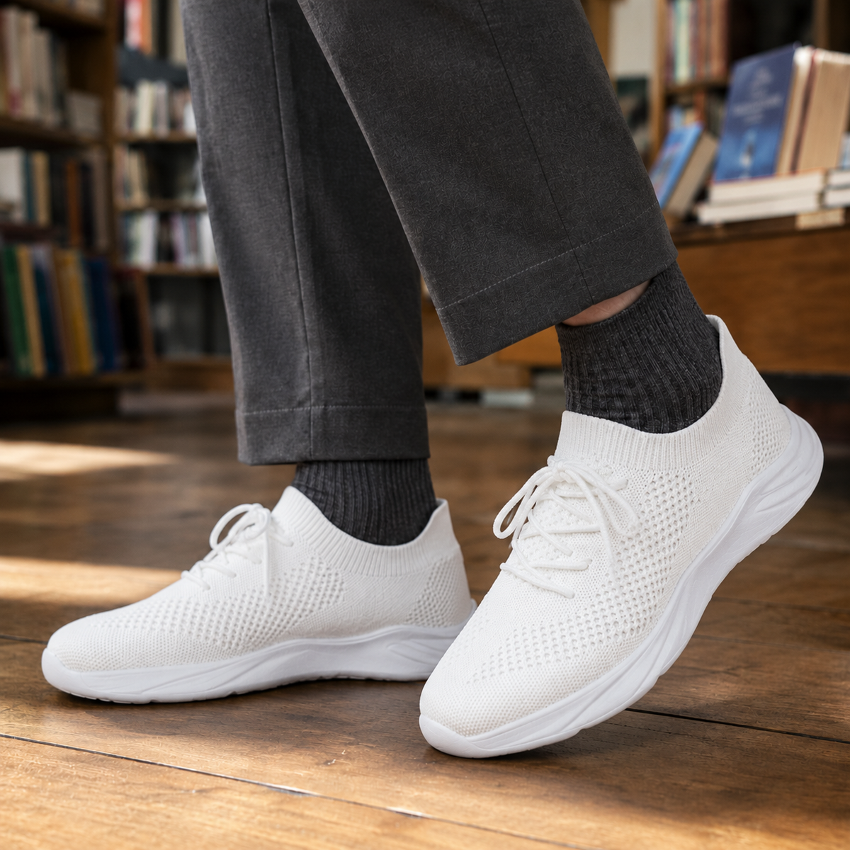 Men's knit sneakers displayed from the outer side with a streamlined low-profile design