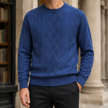 Long sleeve detail on the textured men's crew-neck sweater