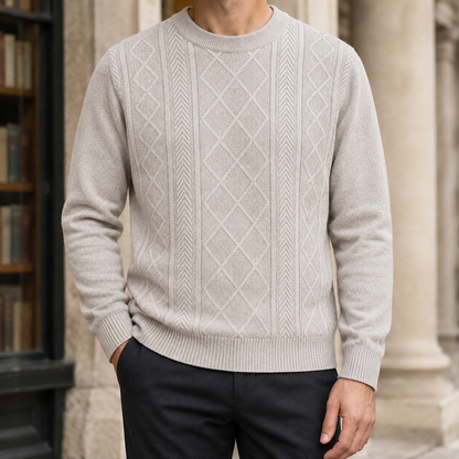 Back view of the men's textured crew-neck sweater
