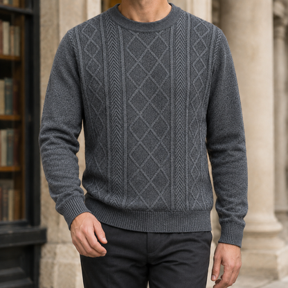 Men's textured sweater styled for a casual everyday outfit