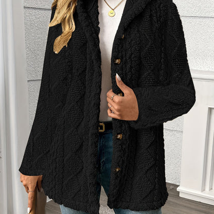 Ingvild | Damen Teddymantel Flauschiger Wintermantel - Black - Image 1