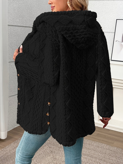 Ingvild | Damen Teddymantel Flauschiger Wintermantel - Black - Image 2
