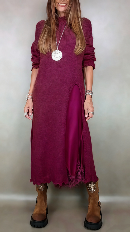 Ivana | Damen Langes Strickkleid mit Unterkleid - Black - Image 7