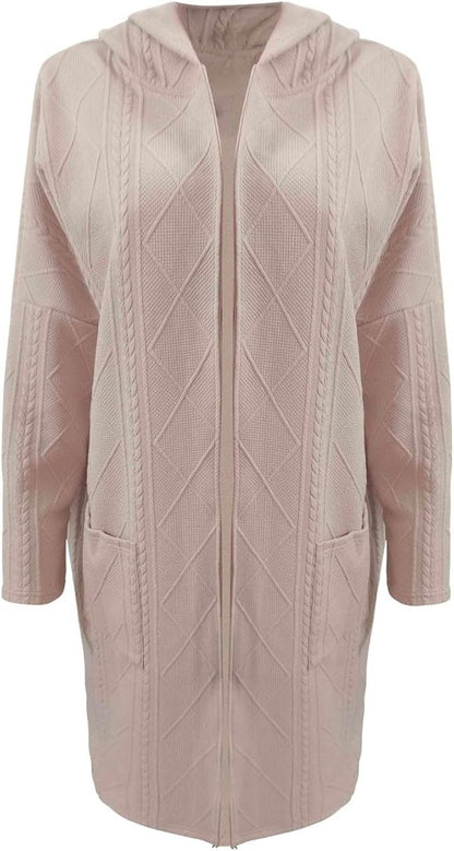 Lange Strickjacke Damen mit Kapuze Grobstrick Oversize Cardigan