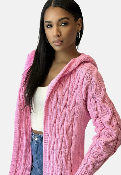Lange Strickjacke Damen mit Kapuze Grobstrick Oversize Cardigan