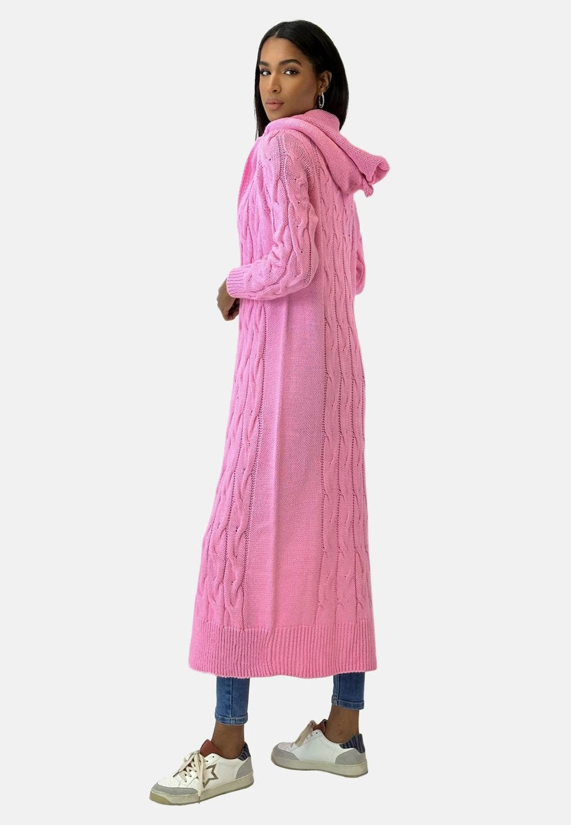 Lange Strickjacke Damen mit Kapuze Grobstrick Oversize Cardigan