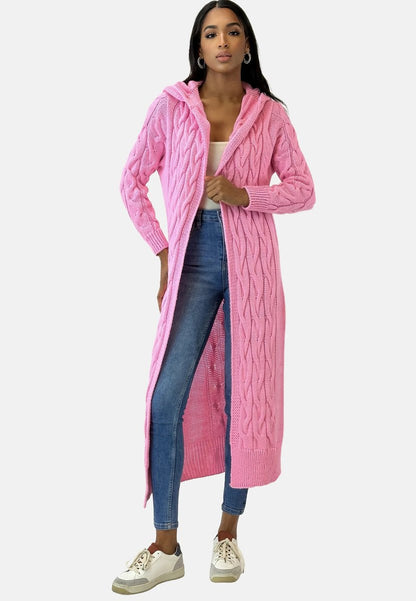 Lange Strickjacke Damen mit Kapuze Grobstrick Oversize Cardigan