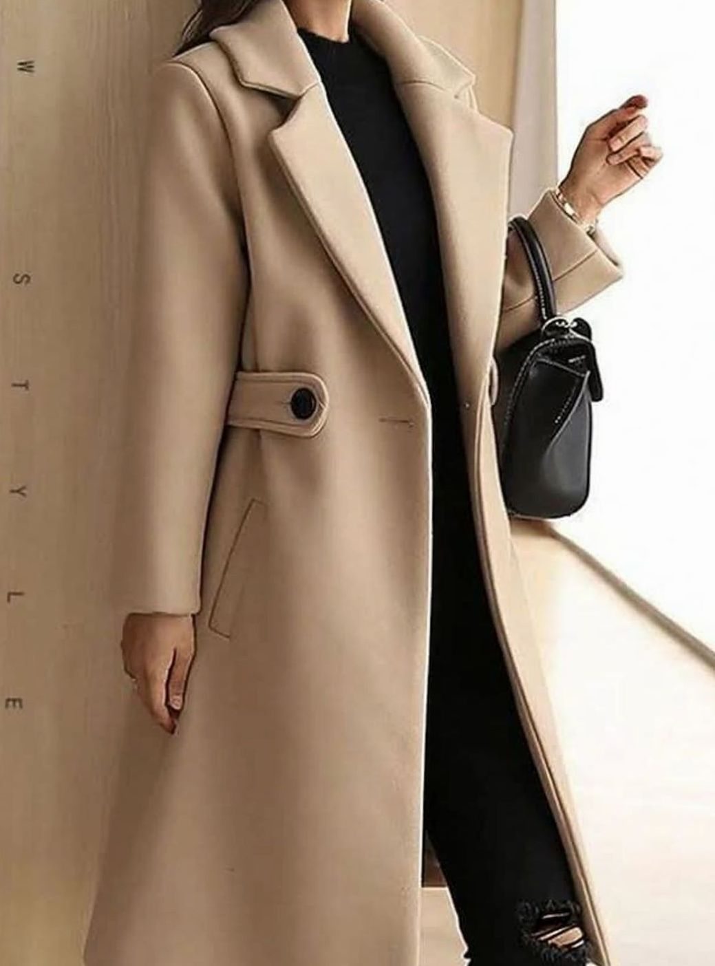 Mantel Damen Klassischer Woll-Trenchcoat Langer Eleganter Wintermantel