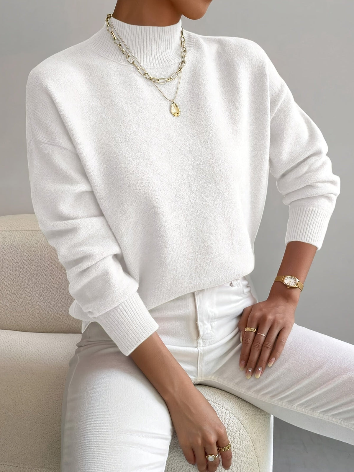 Strickpullover Damen | Stehkragen & Lockerer Schnitt 1
