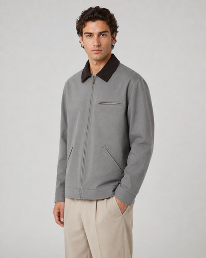 Men's contrast collar barn jacket shown from the back