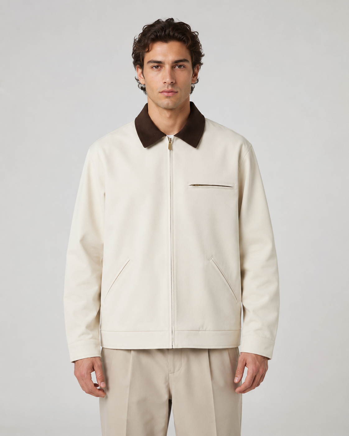 Men's contrast collar jacket displayed in a clean product view