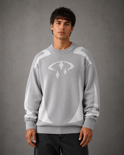 Graphic knit sweater displayed for casual everyday men's wear