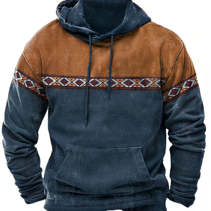 Men's casual color-block hoodie displayed from the back