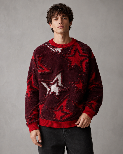 Full view of the relaxed men's star knit sweater