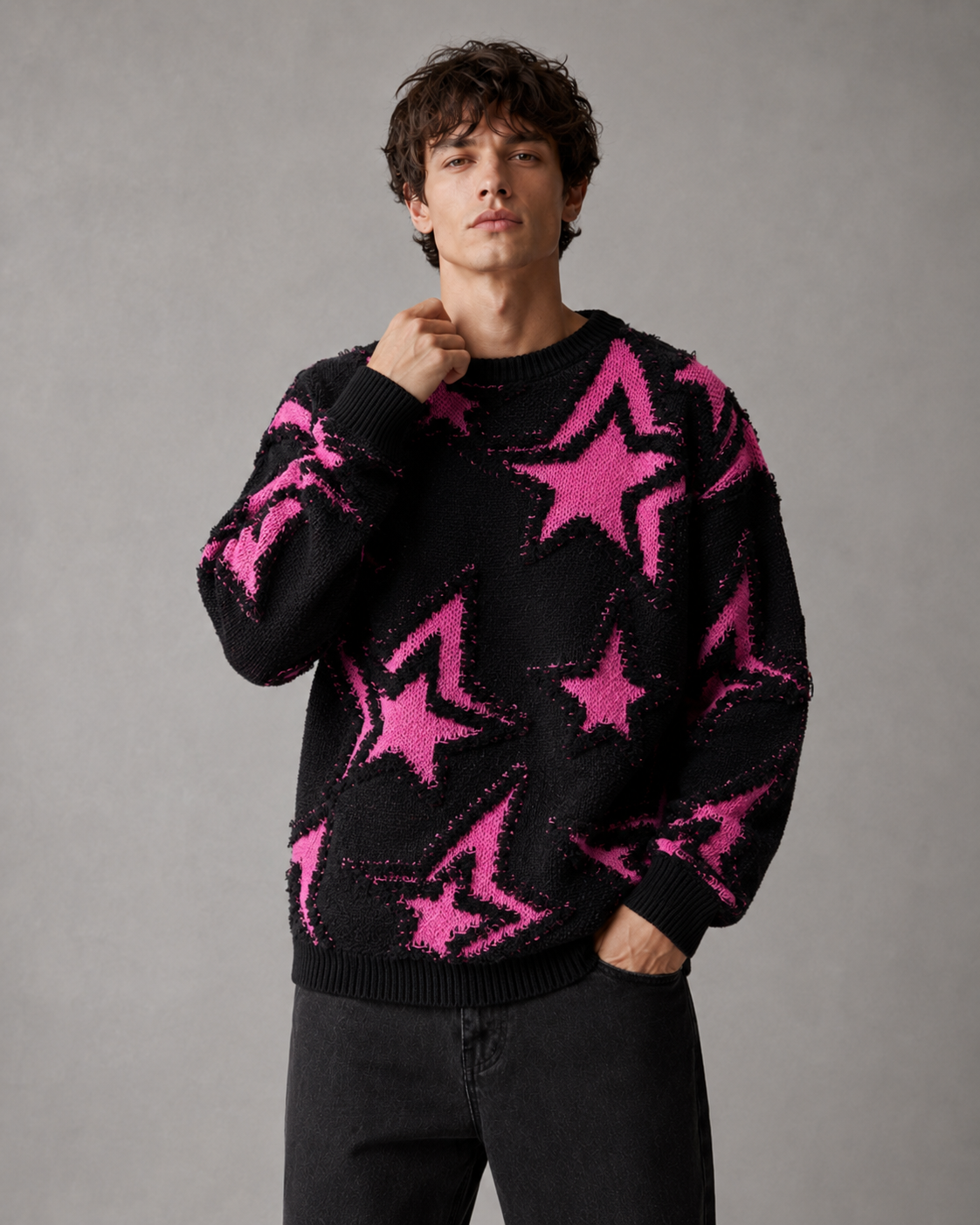 Back view of the men's textured knit sweater