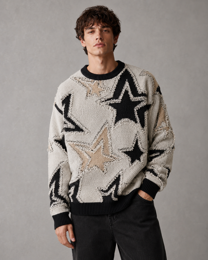 Men's textured star knit sweater with a relaxed streetwear fit