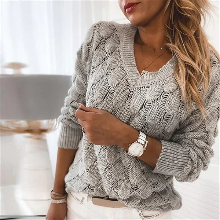 Damen V-Ausschnitt Strickpullover Regular Fit Pullover 1