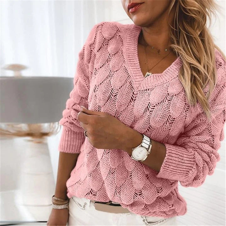 Damen V-Ausschnitt Strickpullover Regular Fit Pullover 4