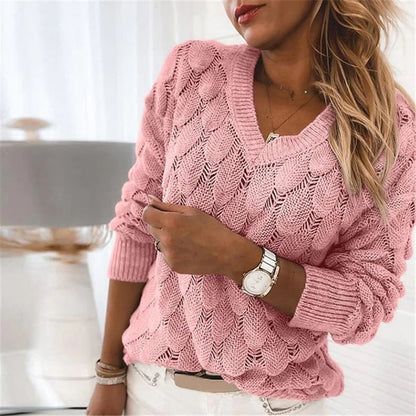 Damen V-Ausschnitt Strickpullover Regular Fit Pullover 4