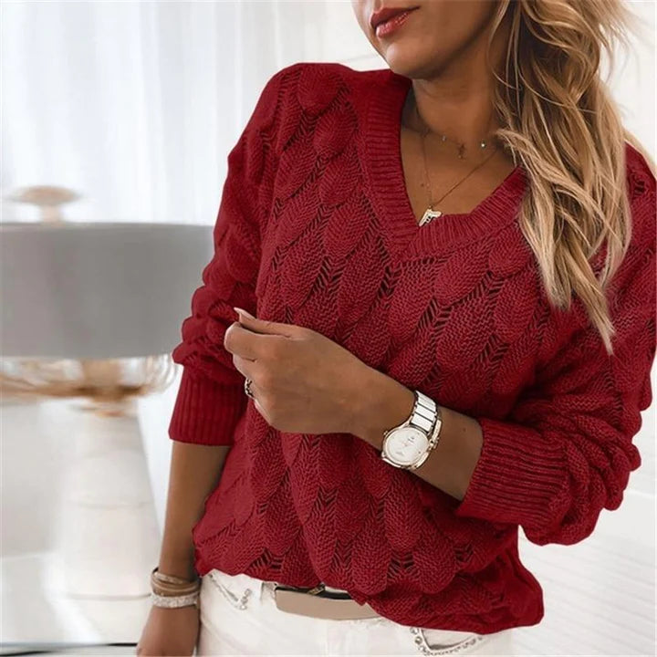 Damen V-Ausschnitt Strickpullover Regular Fit Pullover 3