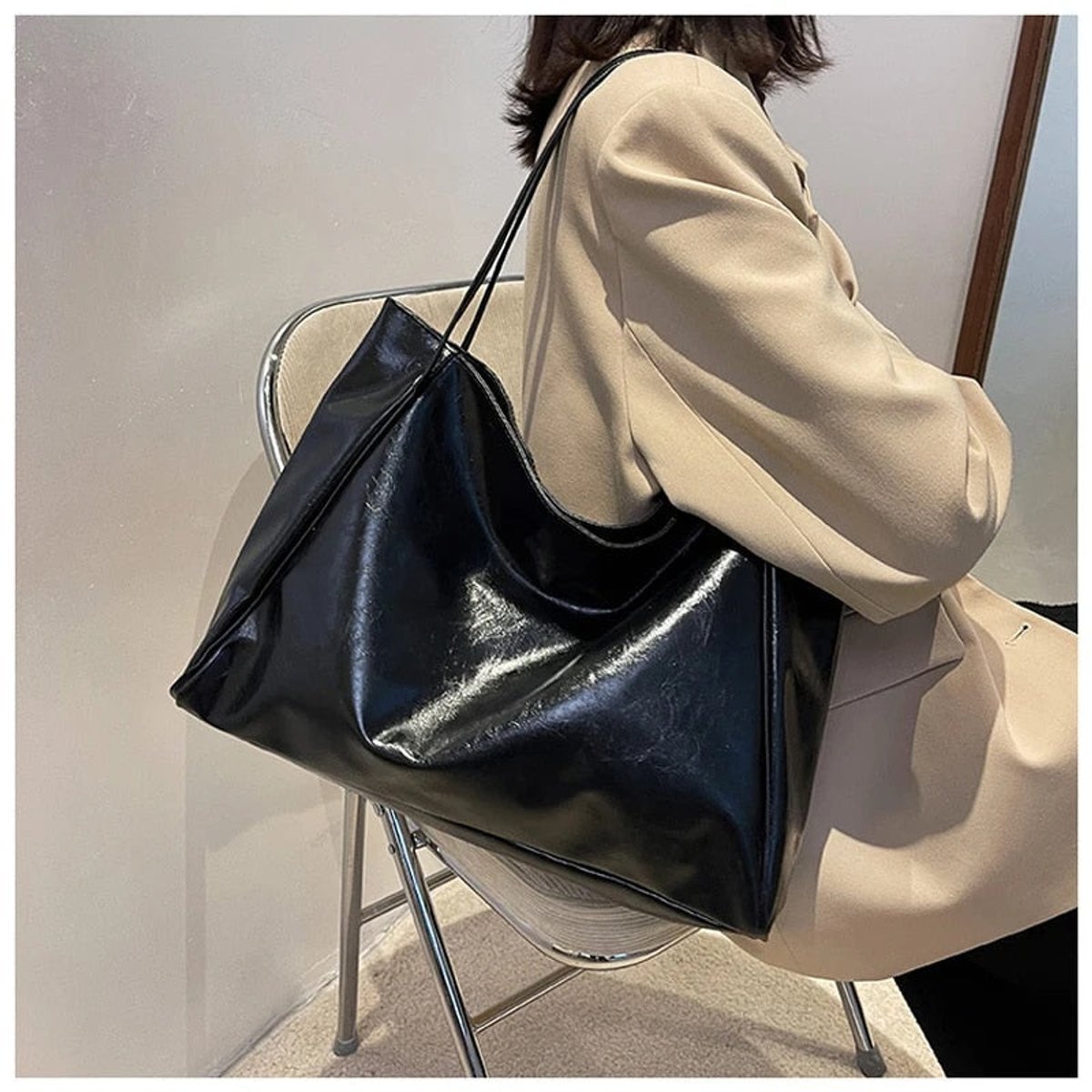 Retro PU-Leder Tote Bag Damen geräumige Schultertasche