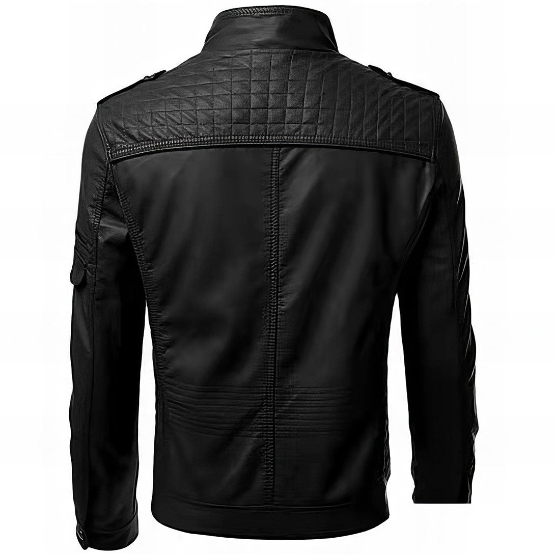 Herren Bikerjacke Moto Jacke Reißverschlusstaschen Slim Fit 2