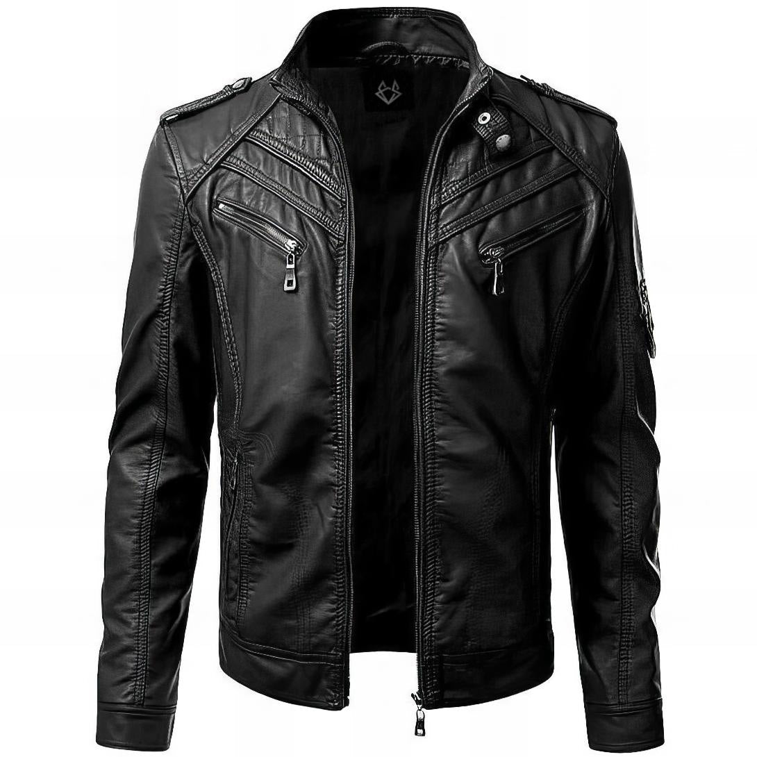 Herren Bikerjacke Moto Jacke Reißverschlusstaschen Slim Fit 1