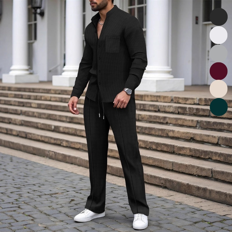 Herren Hemd-Hosen-Set Waffelstruktur Atmungsaktiv Kordelzug 2