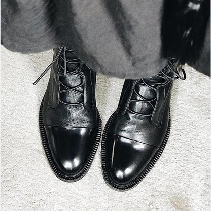 Stiefeletten Damen Vintage Schnürer Öko-Leder Knöchelboots