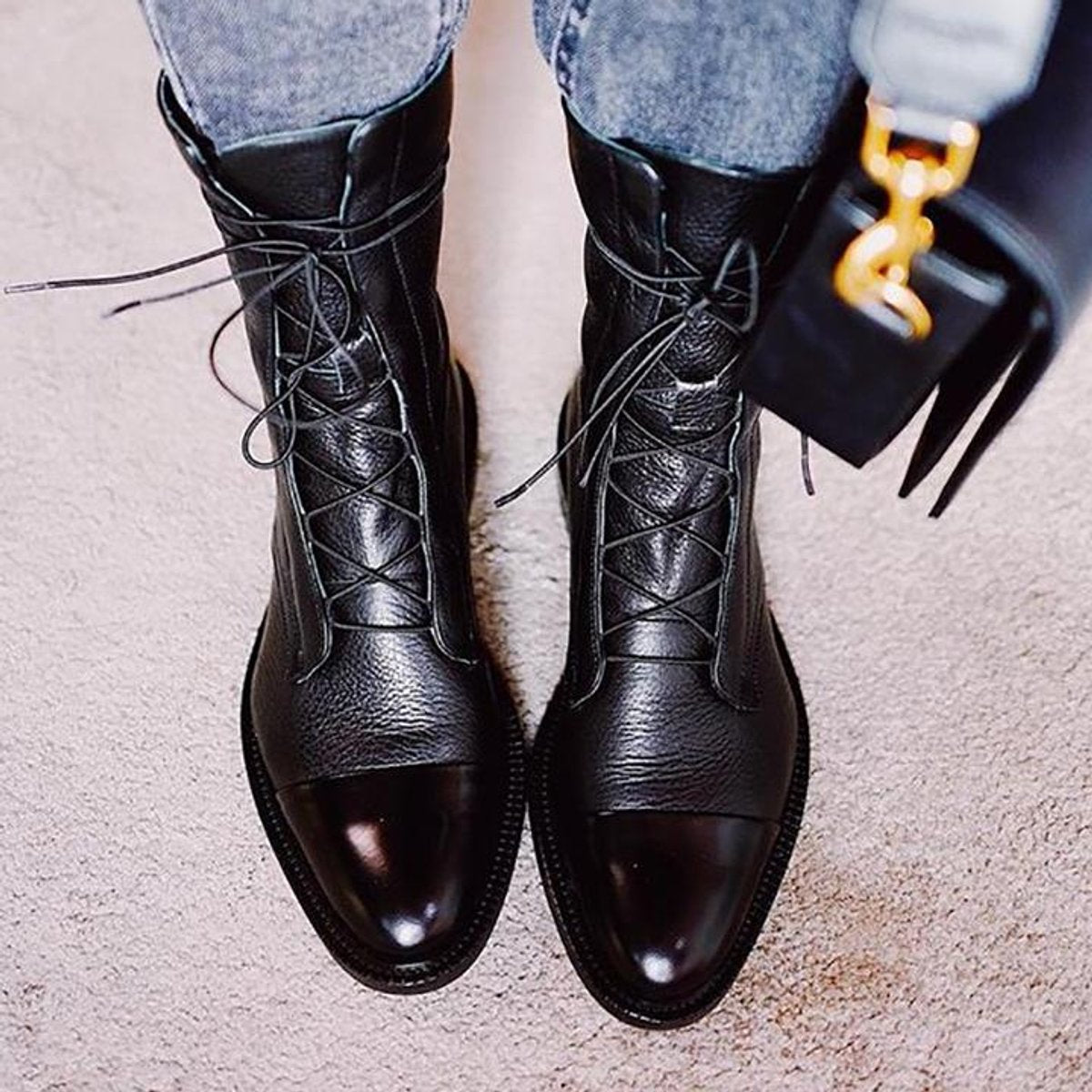 Stiefeletten Damen Vintage Schnürer Öko-Leder Knöchelboots