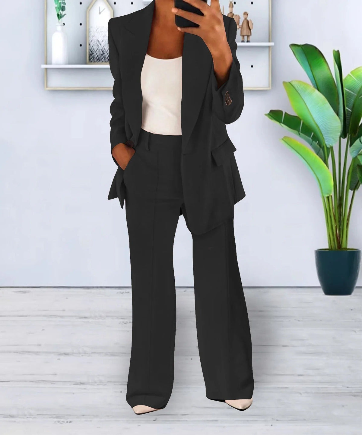Blazer-Set Damen | Offener Blazer & Weite Hose 3
