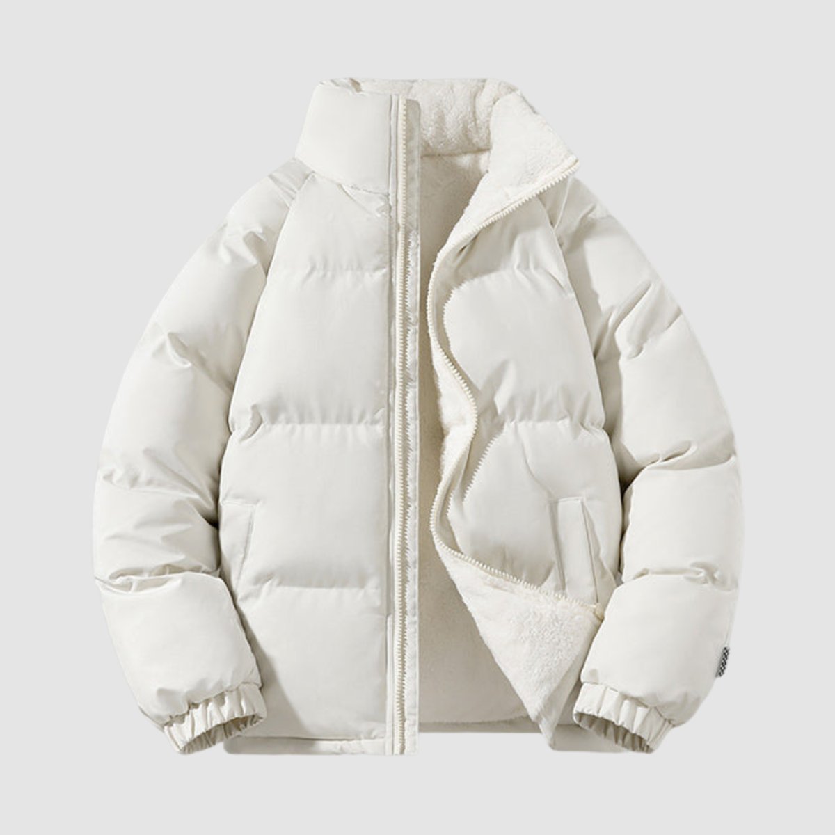Winterjacke Damen Fleecegefütterte Kapuzen-Pufferjacke - Beige