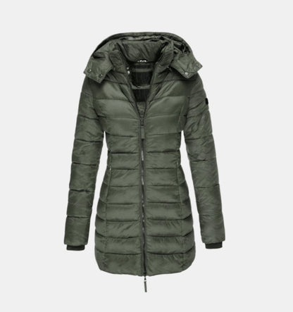 Winterjacke Damen Langer Gesteppter Mantel mit Kapuze - Grün