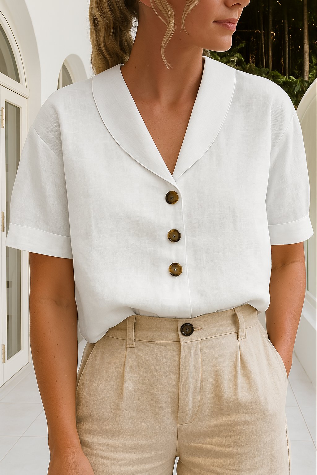 Kurzarmbluse Damen | Eleganter Kragen & Knopfleiste 1
