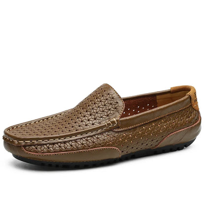Men's slip-on loafers displayed from a front three-quarter angle